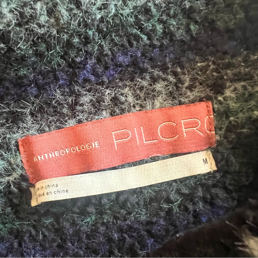 Pilcro Anthropologie Selene Zig Zag Sweater Navy Blue Green Oversized Womens Med - Picture 3 of 7